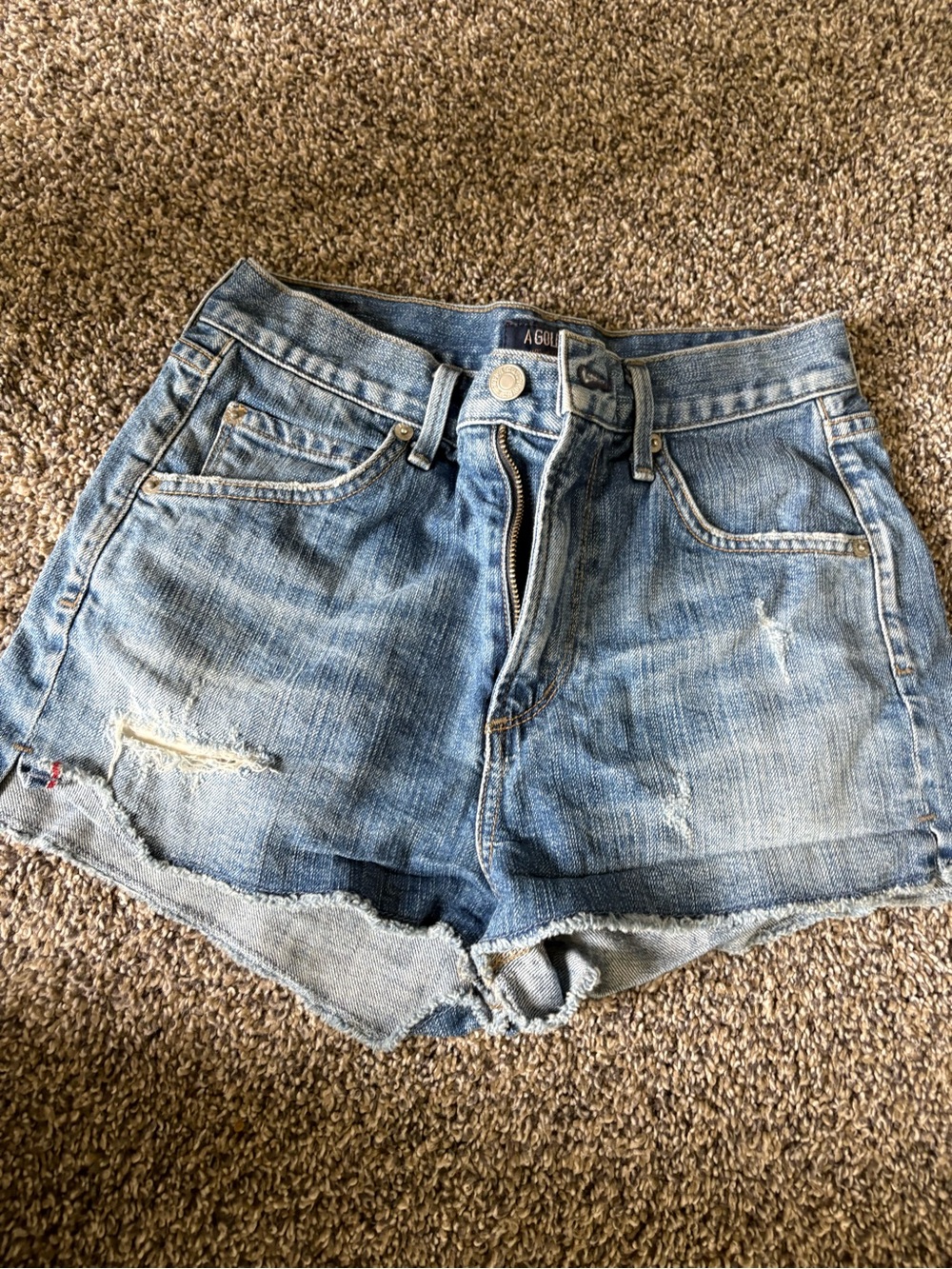 Agolde Light Wash Distressed Denim Shorts